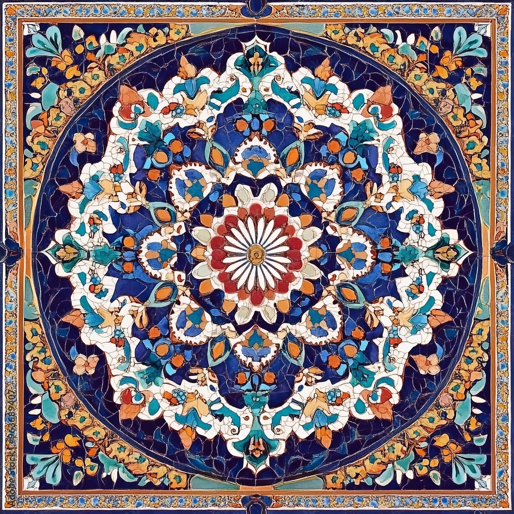 Fototapeta premium Intricate Persian-Style Tile with Rich Patterns and Jewel Tones in 2:3 Ratio