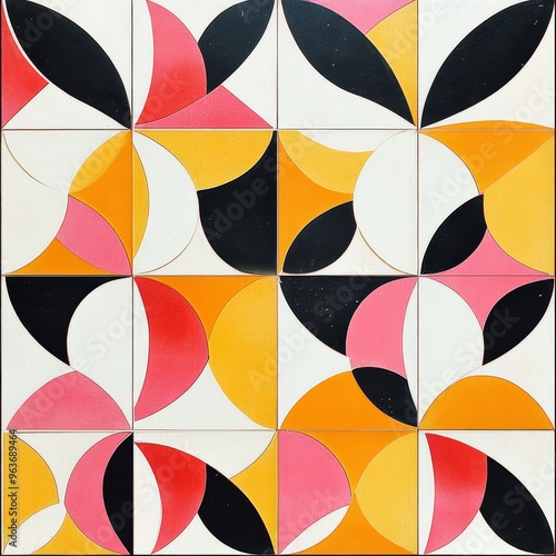 Retro Colorful Tile Pattern with Playful Shapes in 5:2 Ratio