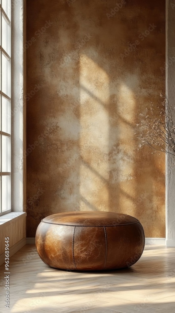 A cozy empty leather showcase base in a stylish interior with warm lighting, ideal for marketplace presentations. A cozy empty leather showcase base in a stylish interior with warm lighting, ideal for marketplace presentations.