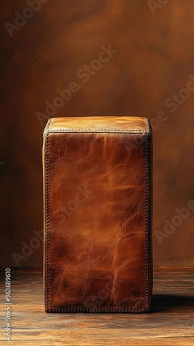 This is an empty vintage brown leather riser designed for marketplace photography, showcasing its texture and elegance. photo