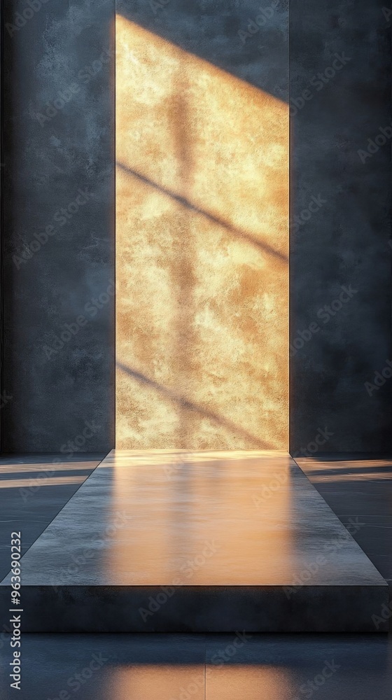 A sleek empty metal showcase platform illuminated by warm light, ideal for marketplace product presentation.