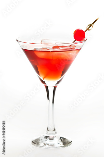 Alcoholic cocktail Cosmopolitan based on vodka and cranberry juice on white background