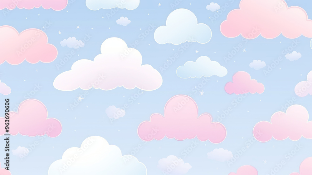 Dreamy Pastel Sky with Fluffy Clouds and Stars - Serene Background for Creative Projects Dreamy Pastel Sky with Fluffy Clouds and Stars - Serene Background for Creative Projects
