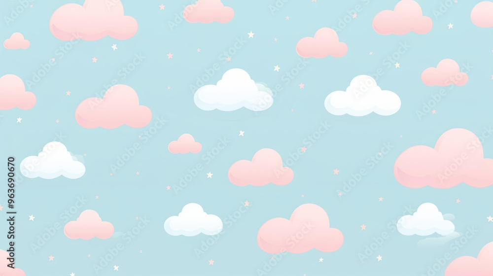 Dreamy Pastel Sky with Fluffy Clouds and Stars - Serene Background for Creative Projects Dreamy Pastel Sky with Fluffy Clouds and Stars - Serene Background for Creative Projects