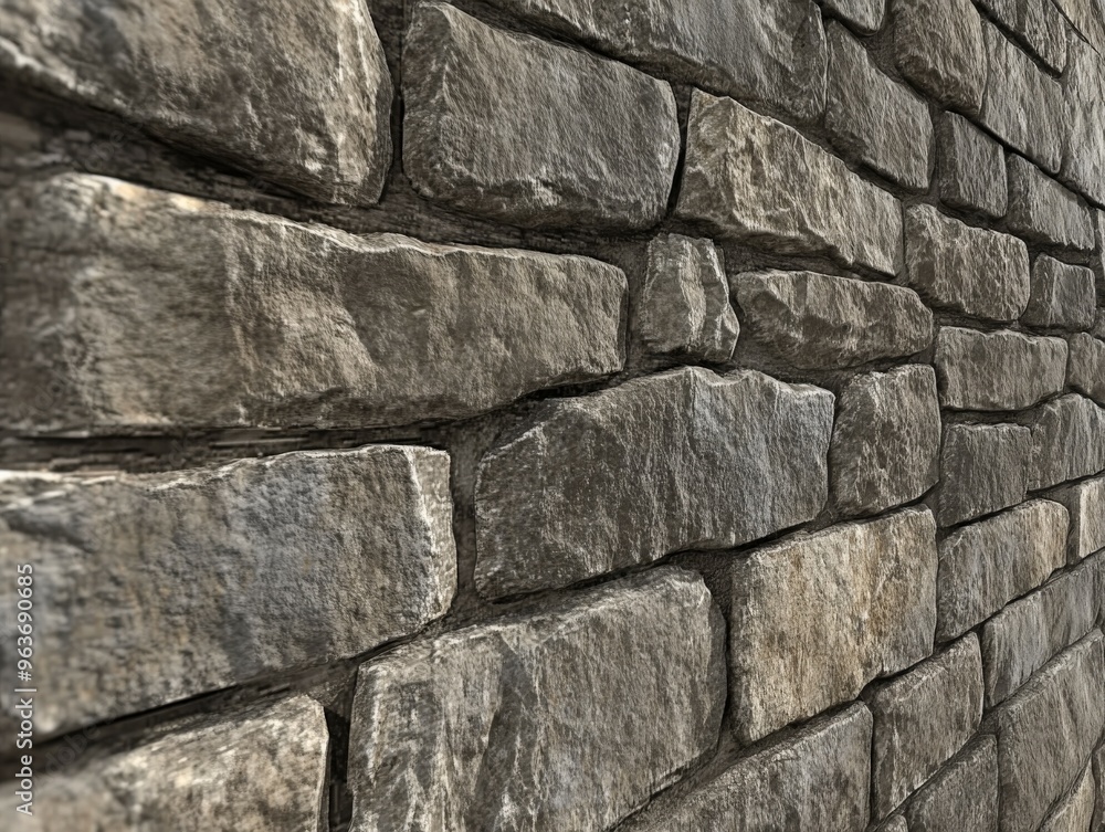 Fototapeta premium Textured stone wall with varied rock shapes and shades in natural light