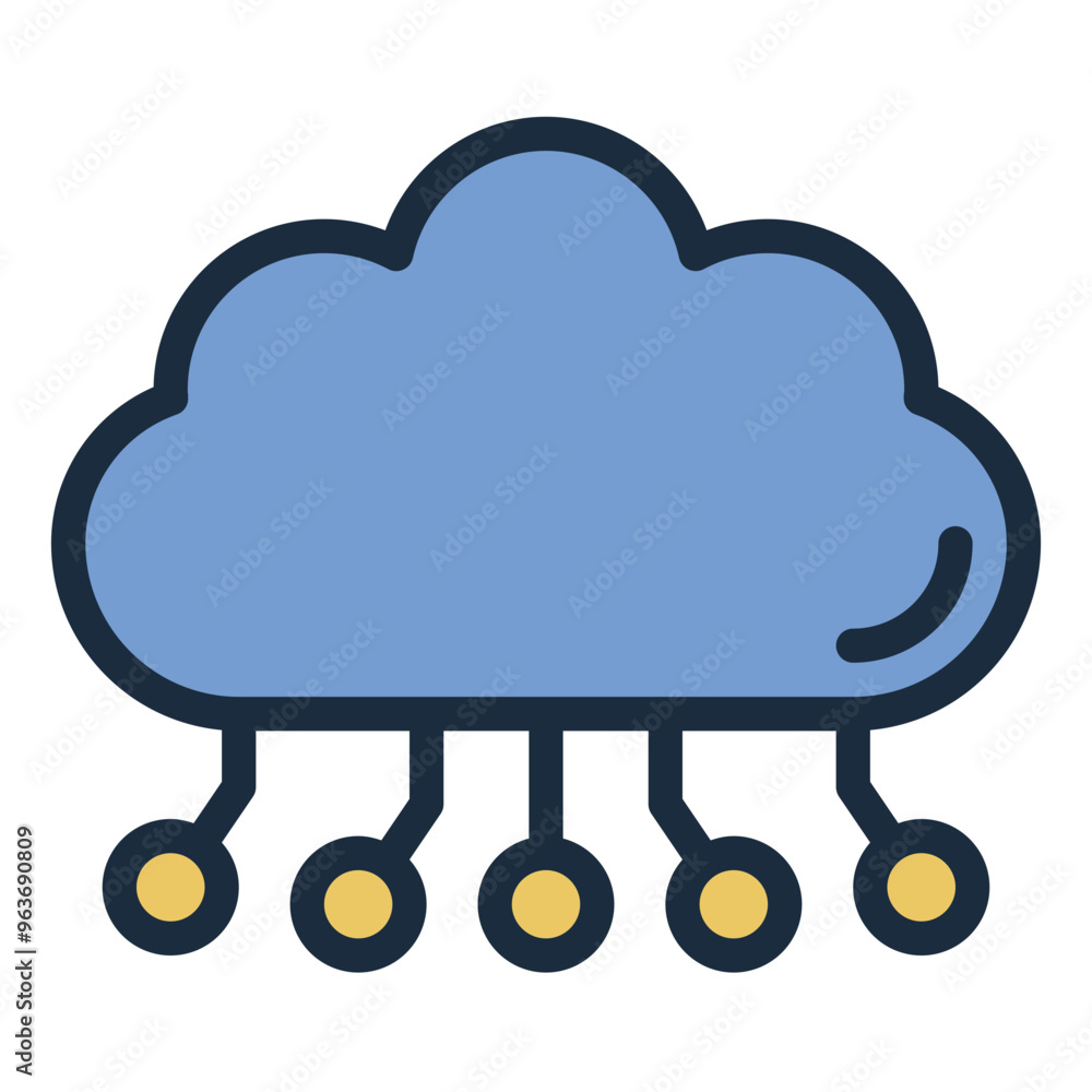 Cloud network icon representing data storage and cybercrime threats targeting servers. Cloud network icon representing data storage and cybercrime threats targeting servers.