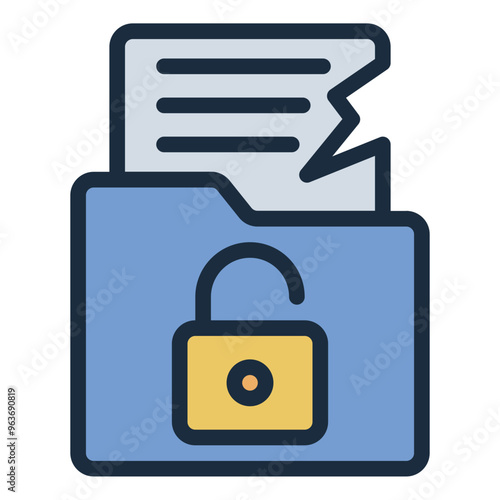 Folder data breach icon representing cybercrime involving data theft and hacking.