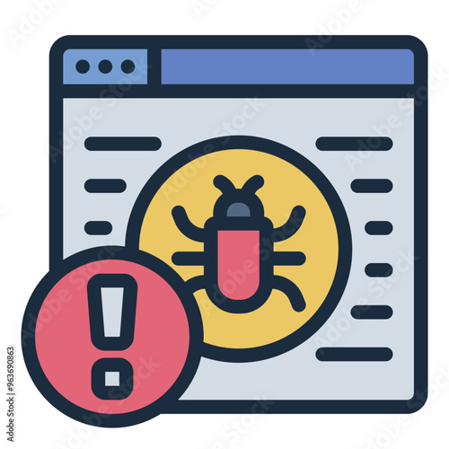 Website bug icon representing malware attacks and cybercrime targeting website vulnerabilities.