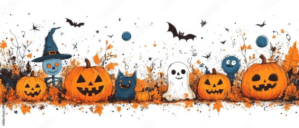 Cute Halloween Cartoon Characters for Inserting Text Cute Halloween Cartoon Characters for Inserting Text