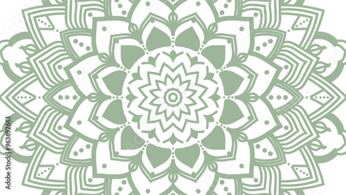 Round mandala on dreamy peach fuzz gradient background. Translucent mesh pattern in the form of a mandala. Mandala with floral patterns. Pastel Yoga template. Gradient background with round mandala