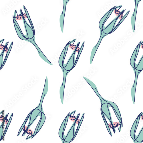 flowers modern simplicity vector illustration. One line seamless modern pattern.