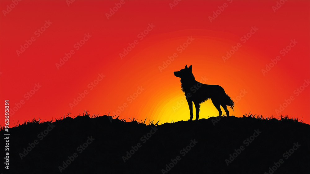 Fototapeta premium 夕暮れに立つ犬のシルエット