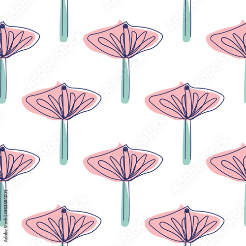 flowers modern simplicity vector illustration. One line seamless modern pattern.