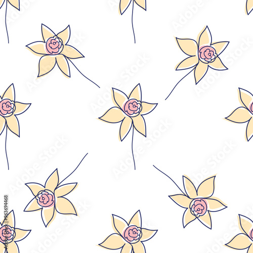 flowers modern simplicity vector illustration. One line seamless modern pattern.