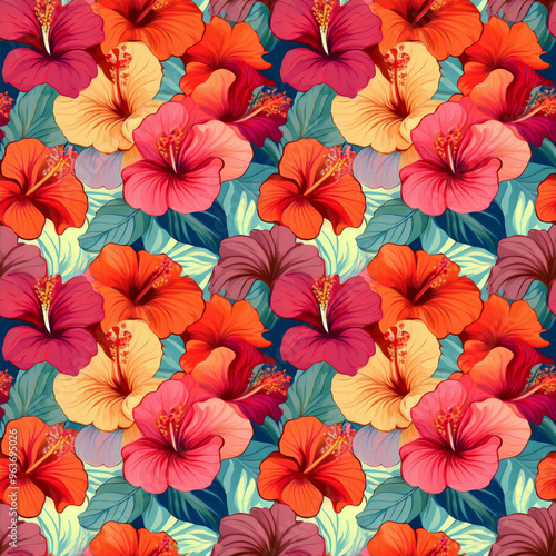Wallpaper Mural Seamless floral hibiscus background. Hawaiian shirt fabric pattern Torontodigital.ca