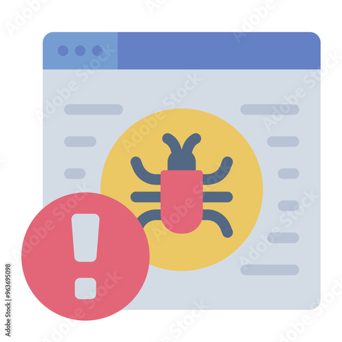 Website bug icon representing malware attacks and cybercrime targeting website vulnerabilities.