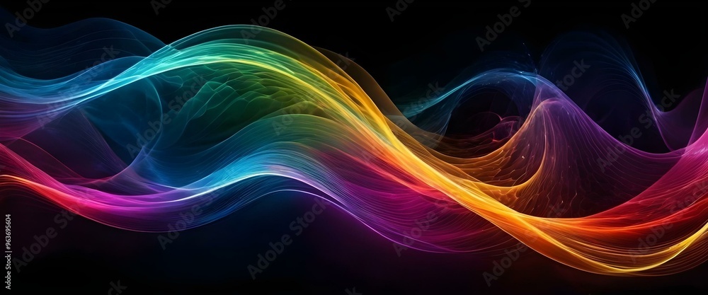 Abstract background Transparent colorful rainbow waves on a dark background. AI generated Abstract background Transparent colorful rainbow waves on a dark background. AI generated
