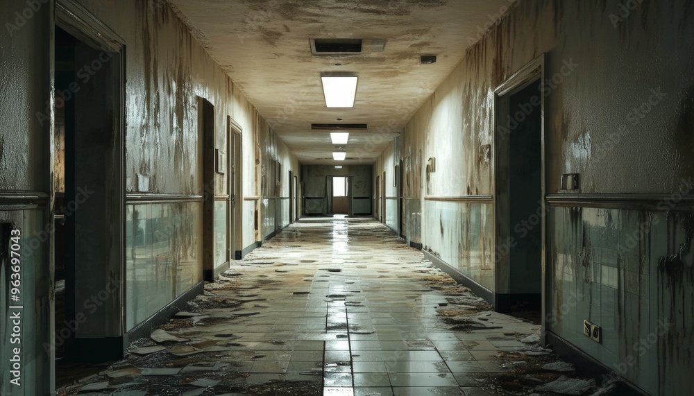 Abandoned and Dilapidated Hallway in a Forgotten Building Abandoned and Dilapidated Hallway in a Forgotten Building
