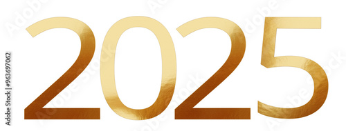 2025 golden bold font letters numbers, isolated, as new year symbol, flat-style