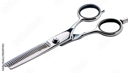 Hairdressing scissors isolated on a white background, highlighting its professional design 