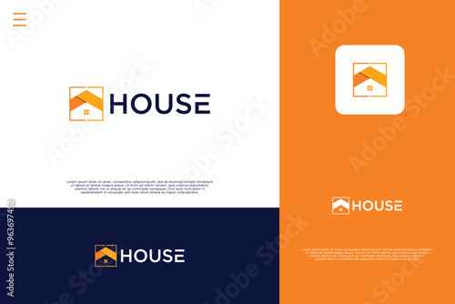 Modern House logo design. Rooftop combine with square shape logo design