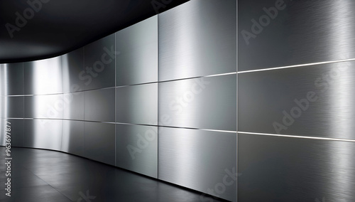 Wallpaper Mural Sleek Metallic Curved Wall with Reflective Panels in a Modern Space Torontodigital.ca