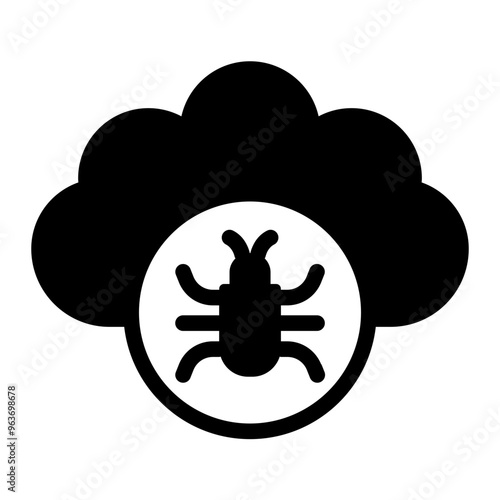 Cloud bug virus icon representing malware and cyber infections in cybercrime.