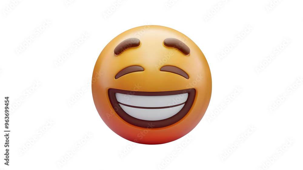 Fototapeta premium A 3D-rendered emoji with closed eyes and a wide, joyful smile showing teeth, expressing happiness or laughter
