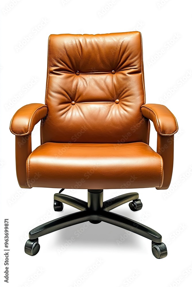 Office Chair Designed for Your Working Comfort,The office chair from Brown Leather, set of Brown office chair isolated, Front view of Genuine Leather office chair for Executive Officer.generative ai