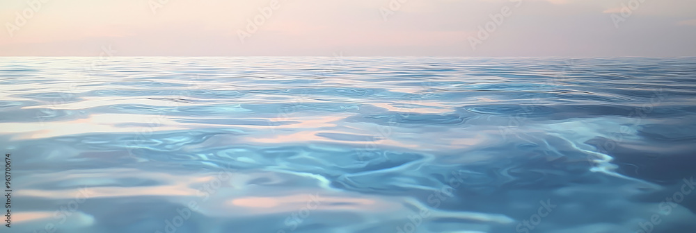 Obraz premium Calm, blue water ripples gently under a soft, pink sky.
