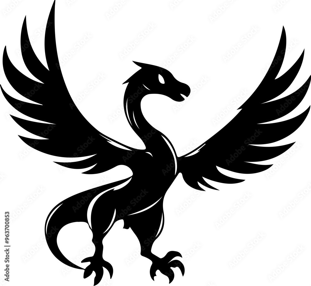 Stylized Black Phoenix with Outstretched Wings Stylized Black Phoenix with Outstretched Wings