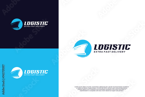 Ship cargo logo design for logistic transportation