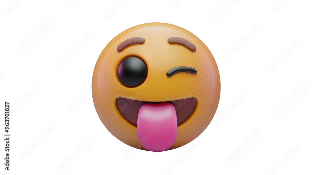 Fototapeta premium A 3D emoji with a winking expression, one eye closed, and its tongue sticking out playfully