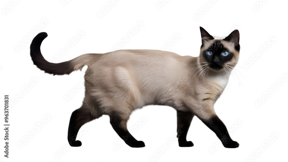 HQ Full body backgroundless cutout of a graceful walking Siamese cat HQ Full body backgroundless cutout of a graceful walking Siamese cat