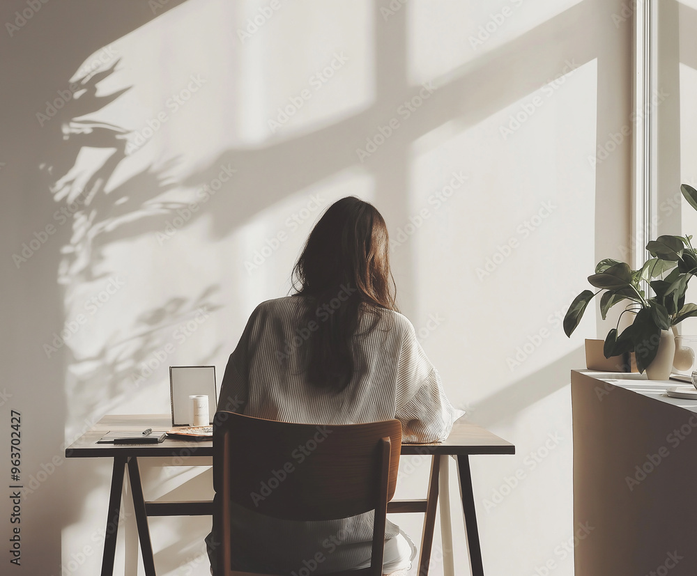 © VazzBee - Back View of Person in Sunlit Room at Study Desk © VazzBee - Back View of Person in Sunlit Room at Study Desk
