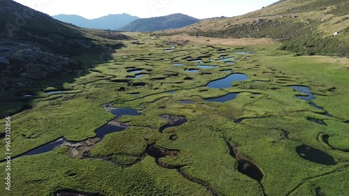 Lake in mountains, Pozzi de Bastelica, Corsica, view from drone photo