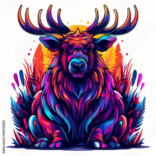 Mascot of elk in the grass. Vector illustration. photo