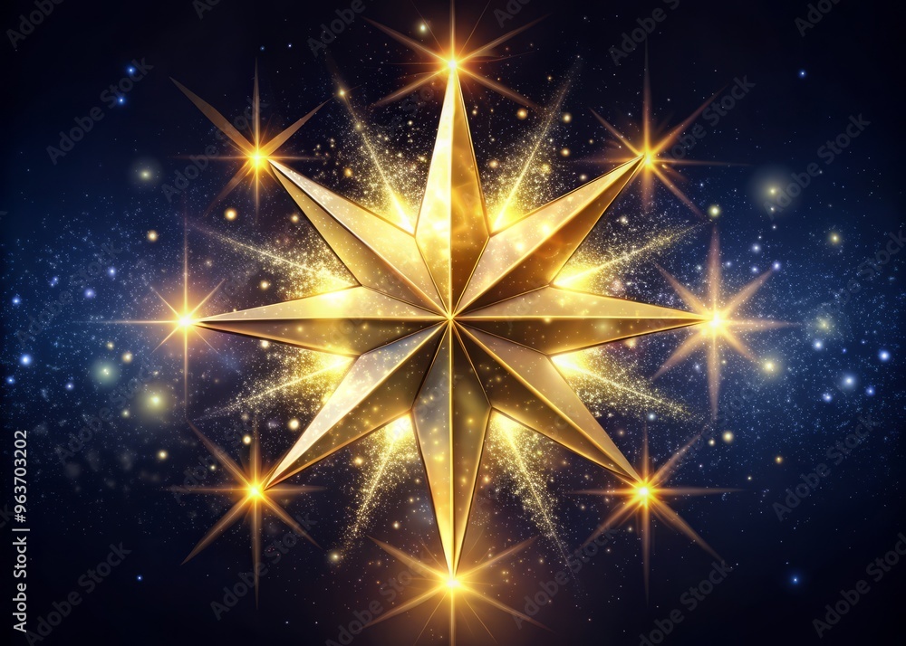 Obraz premium • A stylized star with eleven pointed tips, set against a dark and mysterious night sky with subtle sparkles and glittering effects, created using a bold and expressive brush stroke.