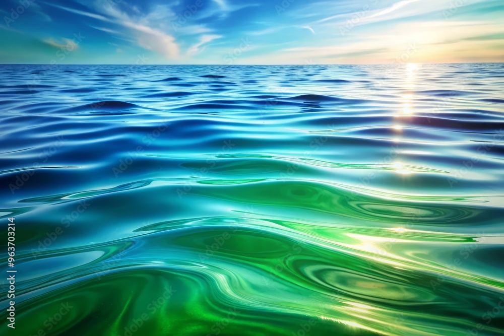 Water-inspired design featuring undulating waves and ripples in calming analogous colors of blue, green, and blue-green, set against a soft, white background. Water-inspired design featuring undulating waves and ripples in calming analogous colors of blue, green, and blue-green, set against a soft, white background.
