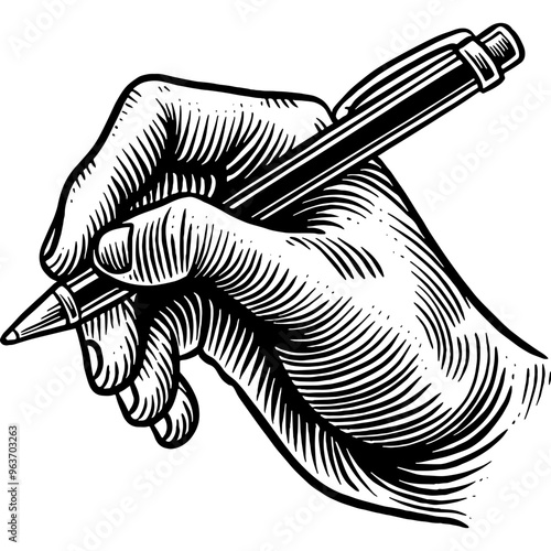 Hand drawn Hand Holding Pen Sketch Illustration Engraving Woodcut Vintage Style Vector Line Art