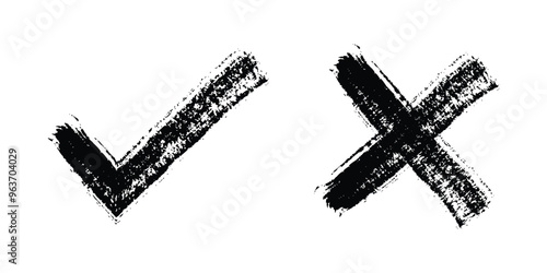 Vector Hand Drawn Check Mark And Cross Mark In Grunge Style