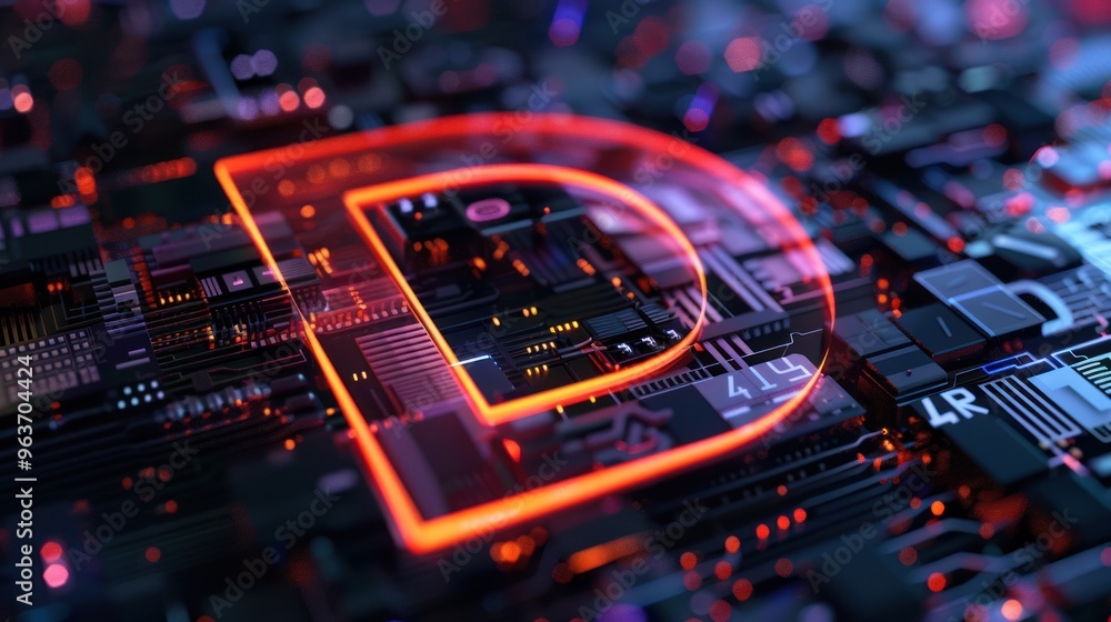 Obraz premium Futuristic D logo featuring integrated light patterns and a tech-inspired backdrop