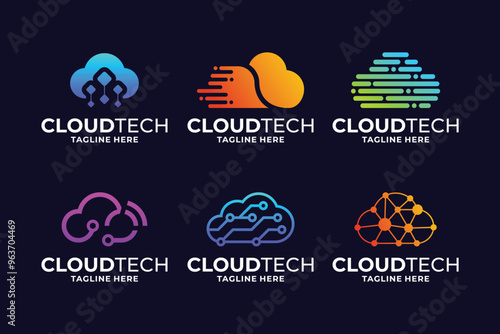 Set of cloud tech logo design innovation