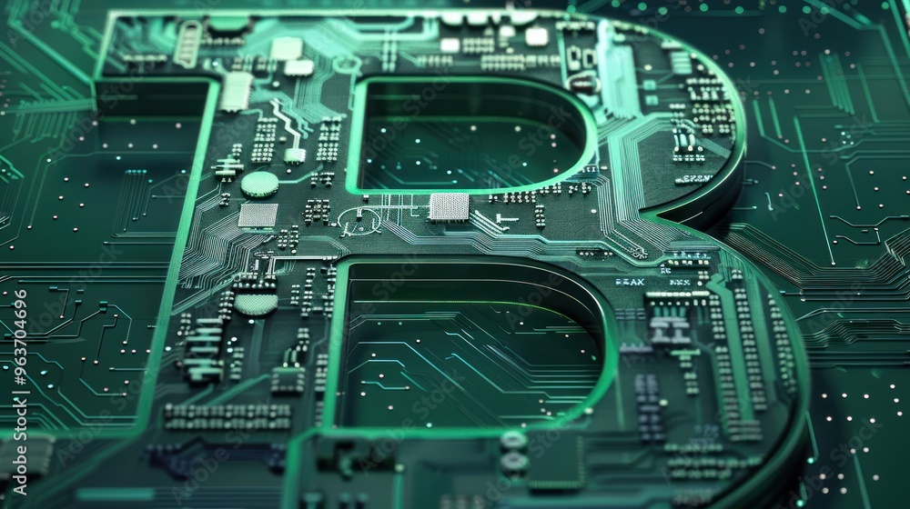 High-tech B design with circuit board patterns integrated into the shape High-tech B design with circuit board patterns integrated into the shape