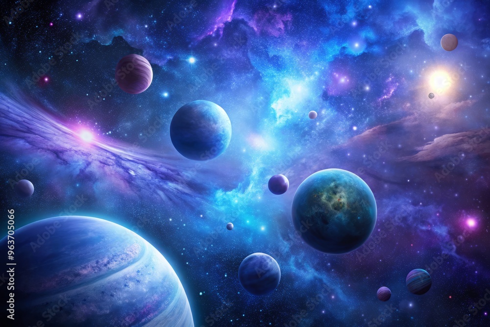Cosmic landscape of stars, planets, and nebulas, in a palette of deep blues and purples, with a sense of depth and dimensionality achieved through subtle texture and gradient effects. Cosmic landscape of stars, planets, and nebulas, in a palette of deep blues and purples, with a sense of depth and dimensionality achieved through subtle texture and gradient effects.