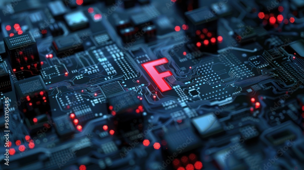 High-tech F design featuring integrated circuit patterns and a modern look High-tech F design featuring integrated circuit patterns and a modern look