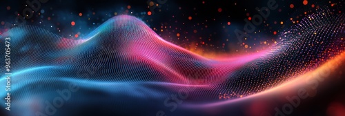 A stunning and captivating digital abstract artwork that features glowing and dynamic waves in a variety of vibrant colors, symbolizing a futuristic cyberspace network and advanced technology