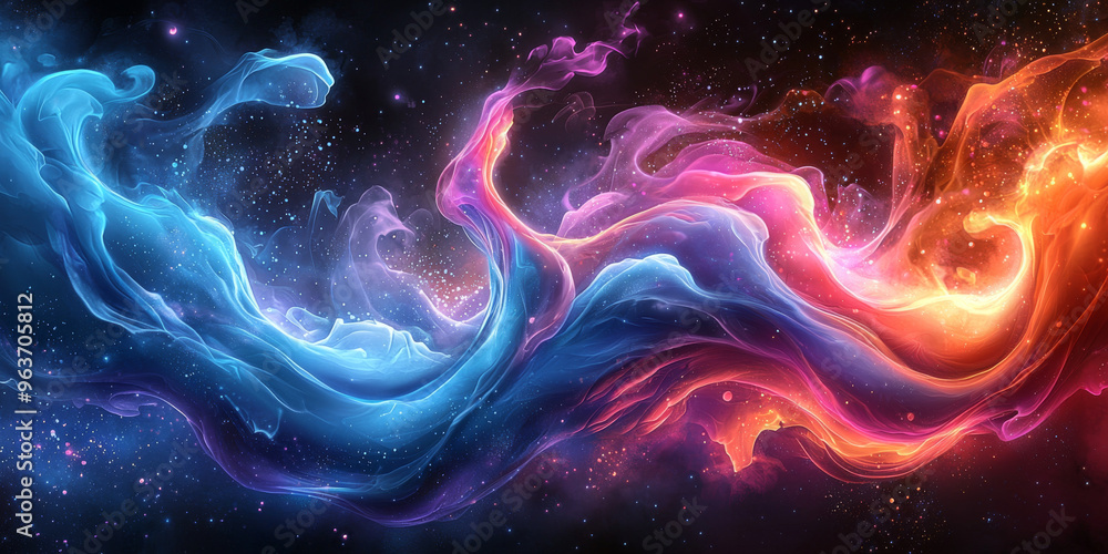 Fototapeta premium Abstract cosmic background with blue and red smoke.