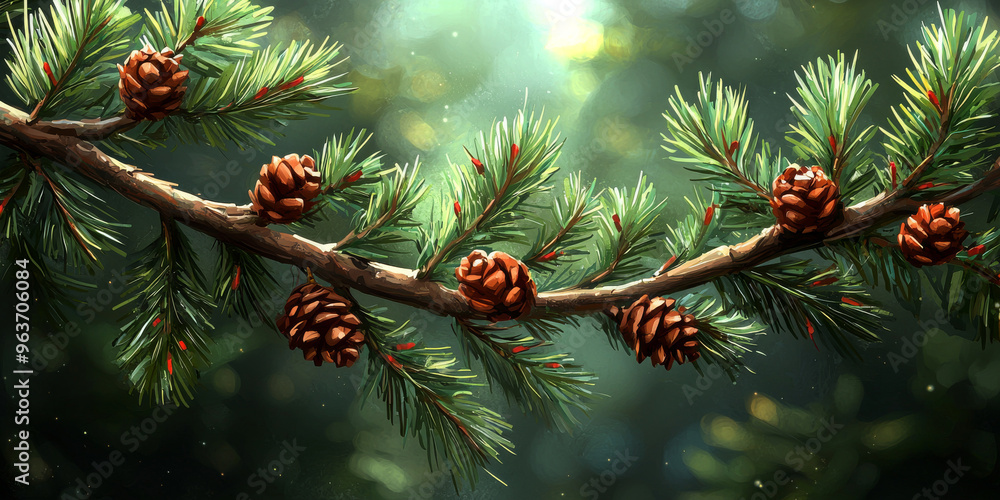 Close-up of a pine branch with several pine cones. Close-up of a pine branch with several pine cones.
