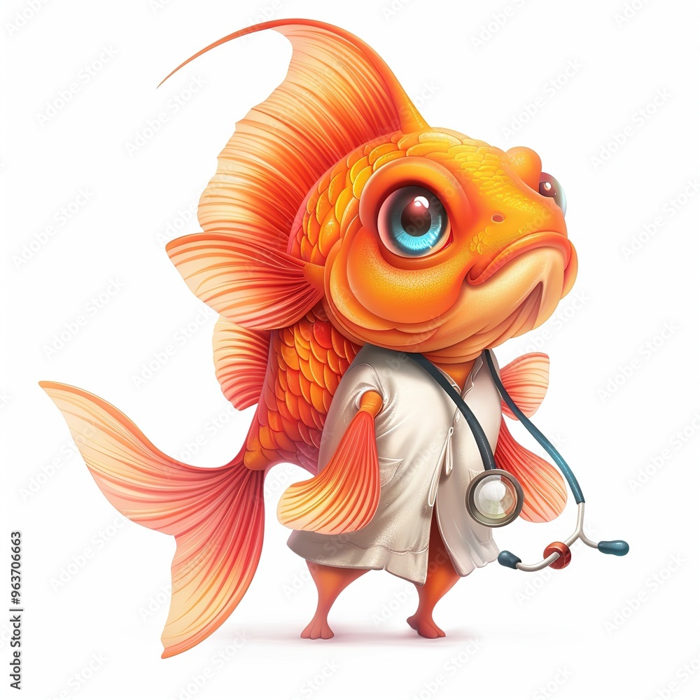 Fototapeta premium Goldfish Healer Occupation fantasy animal cartoon isolated whitebackground